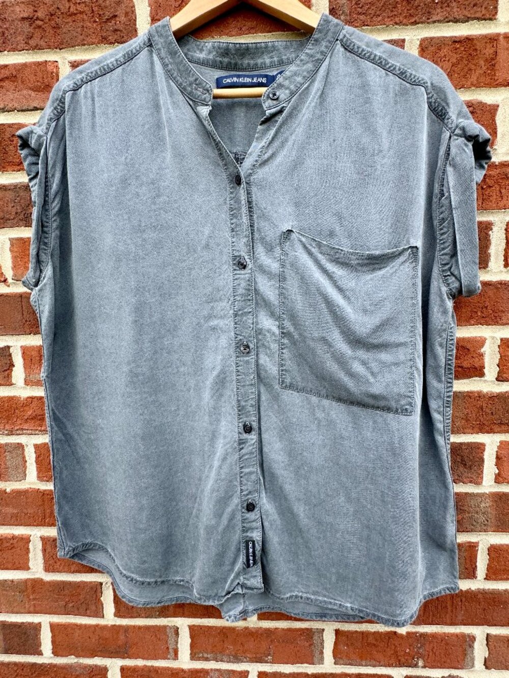 Calvin Klein Gray Blouse Minimalist Versatile Office Casual Womens Large